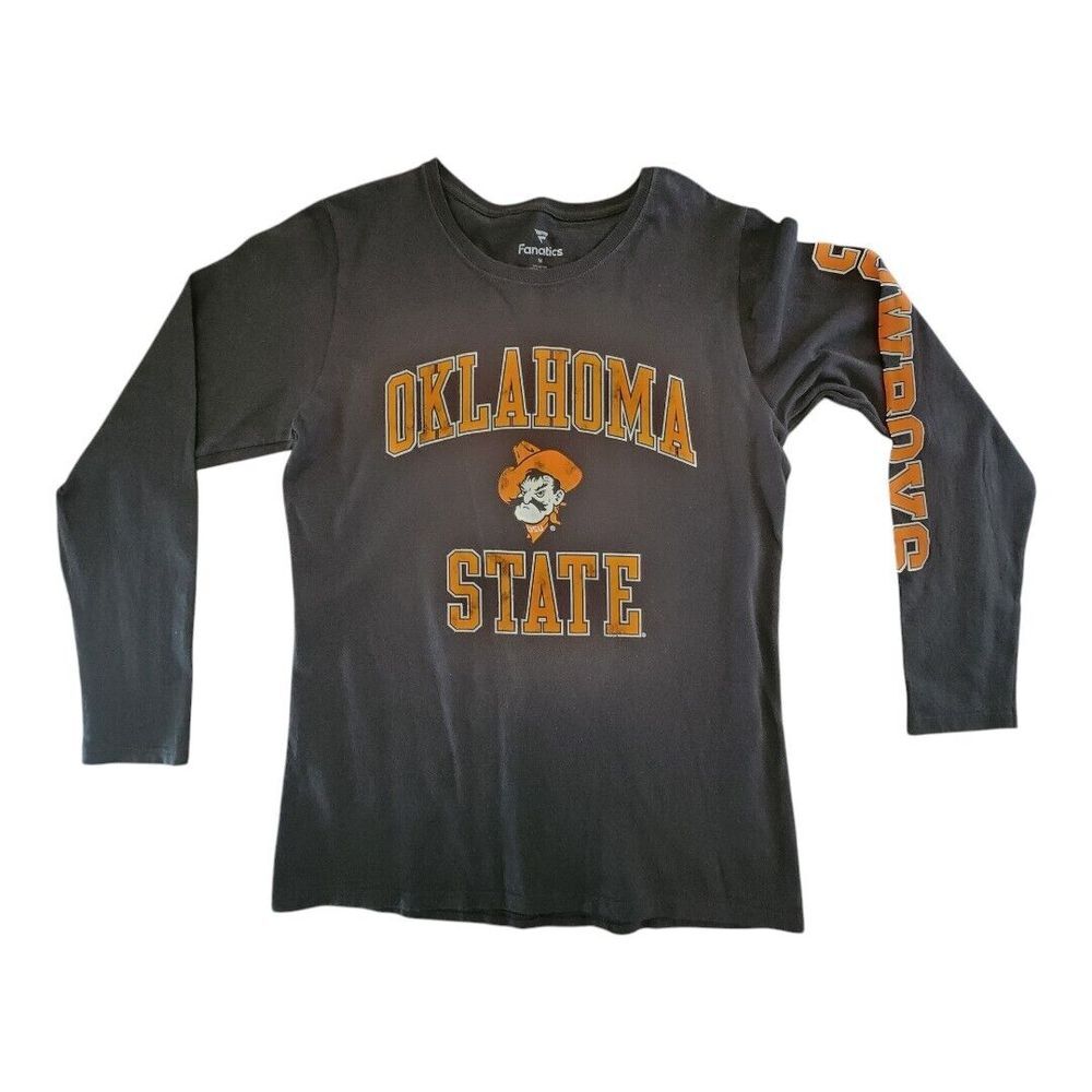 Fanatics Oklahoma State Cowboys Womans Shirt Medium Black Cotton OSU Crew Neck
